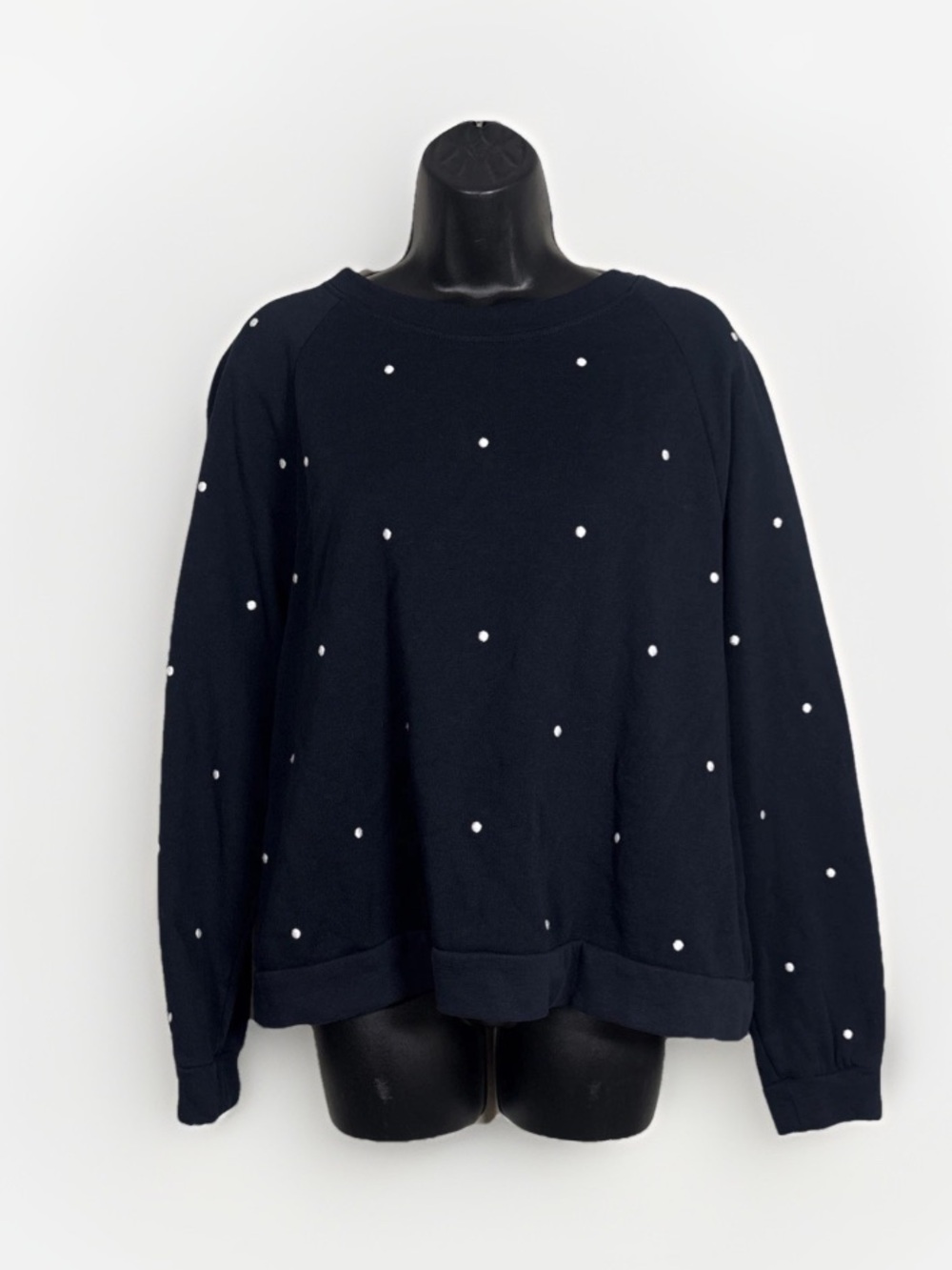 White Label Company US 12 Sweatshirt Jumper Top Embroidered Polka dot Navy
